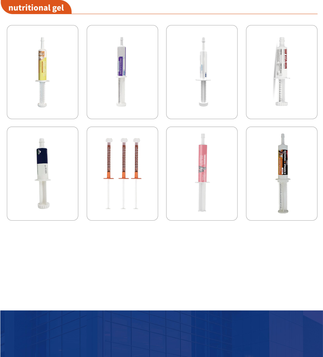 Nutritional gels product catalog page